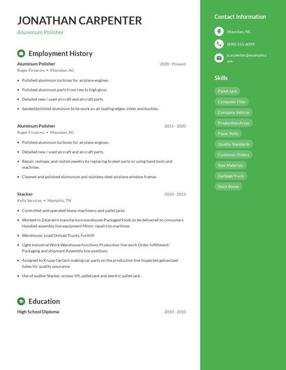 Aluminum Polisher Resume