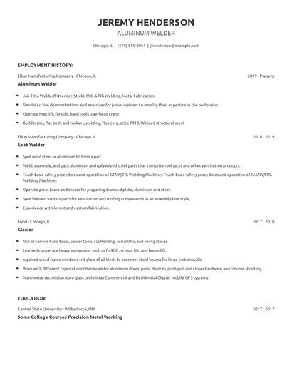 Aluminum Welder Resume