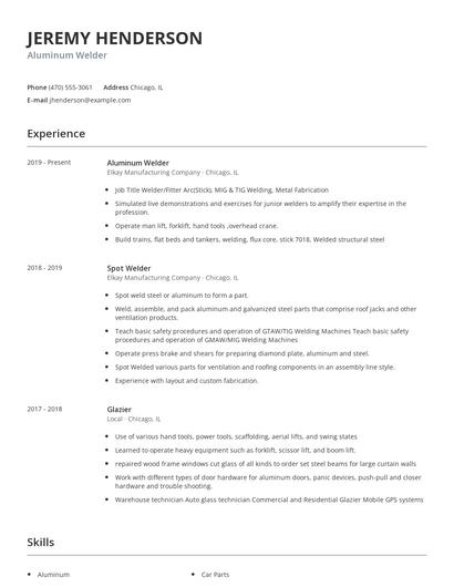 Aluminum Welder Resume
