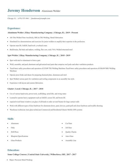 Aluminum Welder Resume