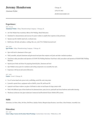 Aluminum Welder Resume