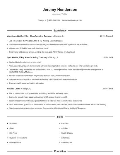 Aluminum Welder Resume
