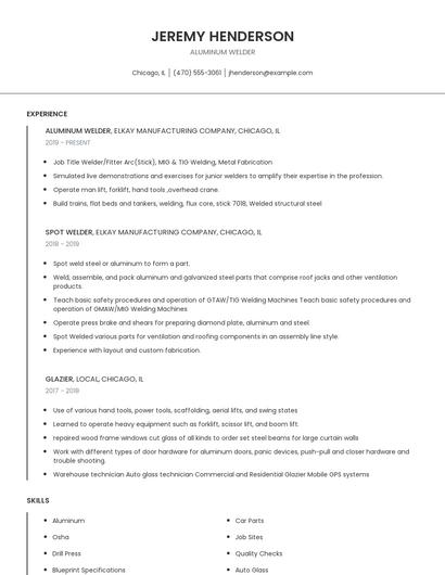 Aluminum Welder Resume