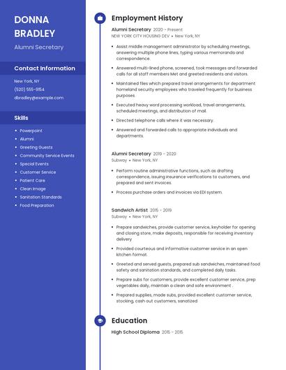 Alumni Secretary Resume