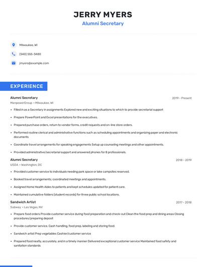 Alumni Secretary Resume