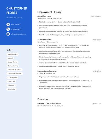 Alumni Secretary Resume