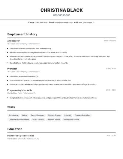 Ambassador Resume