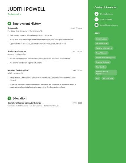 Ambassador Resume