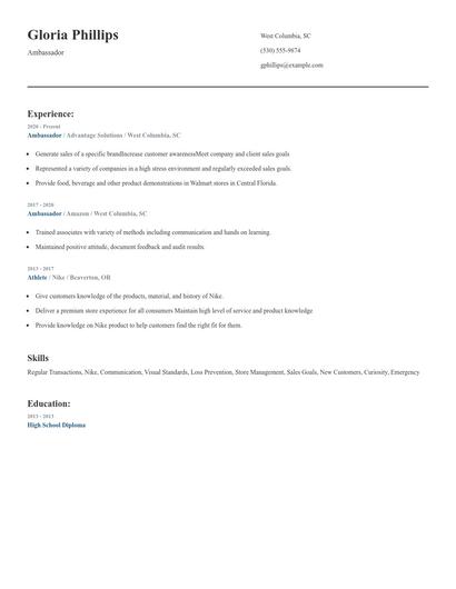 Ambassador Resume