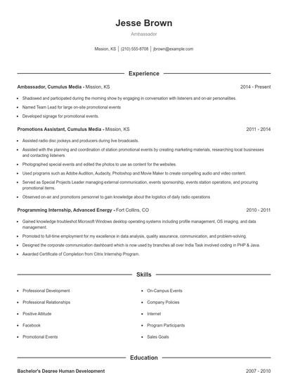 Ambassador Resume