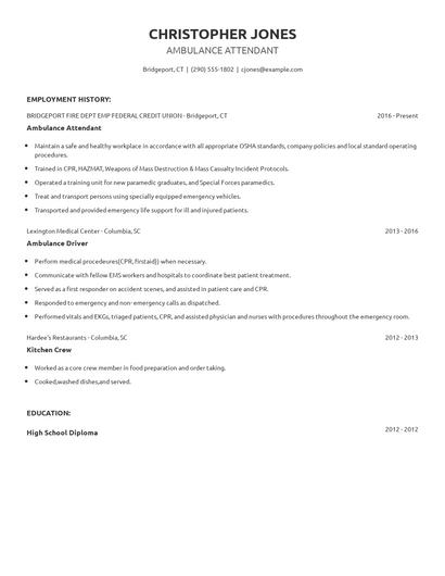 Ambulance Attendant Resume