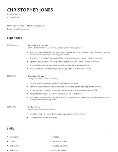 Ambulance Attendant Resume