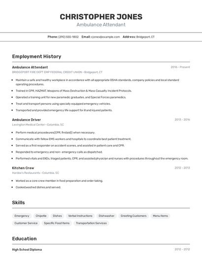 Ambulance Attendant Resume