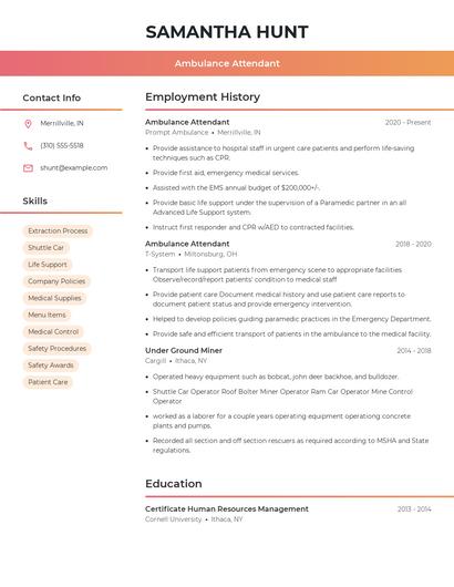 Ambulance Attendant Resume