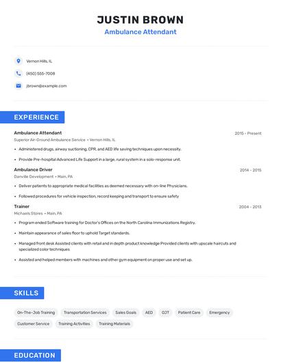 Ambulance Attendant Resume