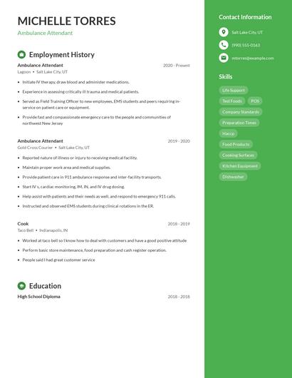 Ambulance Attendant Resume