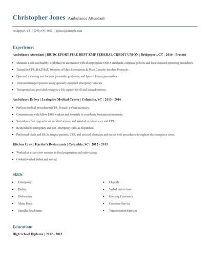 Ambulance Attendant Resume