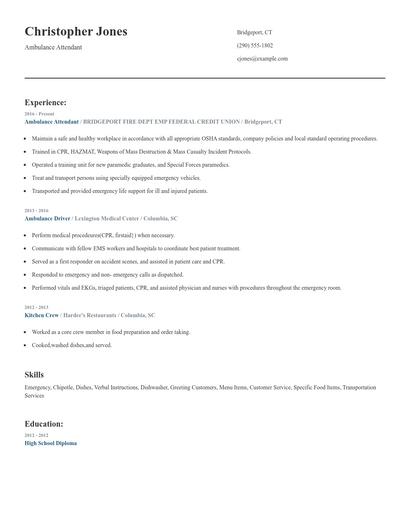 Ambulance Attendant Resume