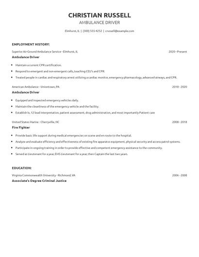 Ambulance Driver Resume