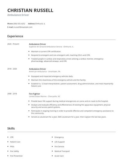 Ambulance Driver Resume