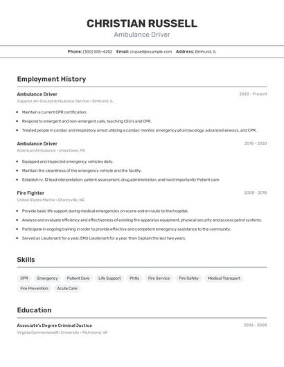Ambulance Driver Resume