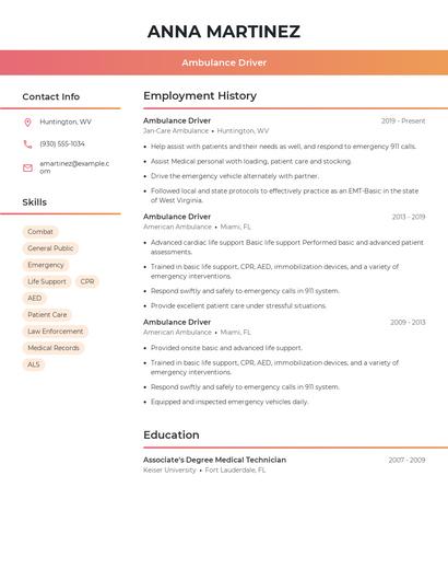 Ambulance Driver Resume