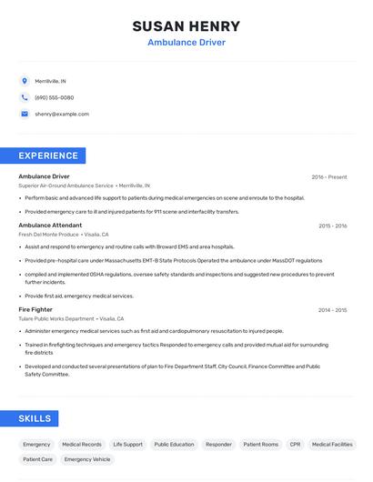 Ambulance Driver Resume