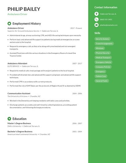 Ambulance Driver Resume