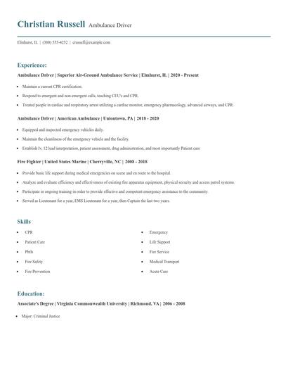 Ambulance Driver Resume