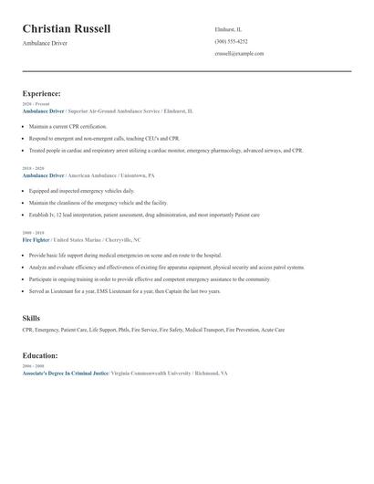 Ambulance Driver Resume