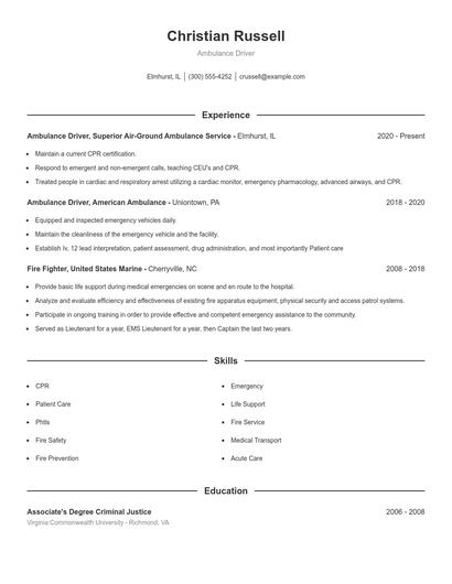 Ambulance Driver Resume