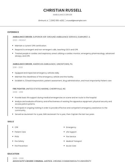 Ambulance Driver Resume