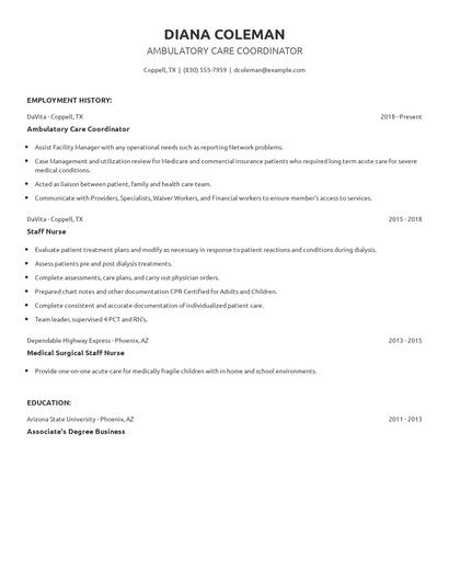Ambulatory Care Coordinator Resume
