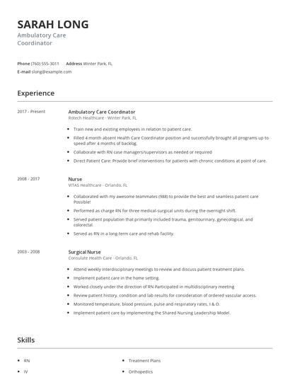 Ambulatory Care Coordinator Resume