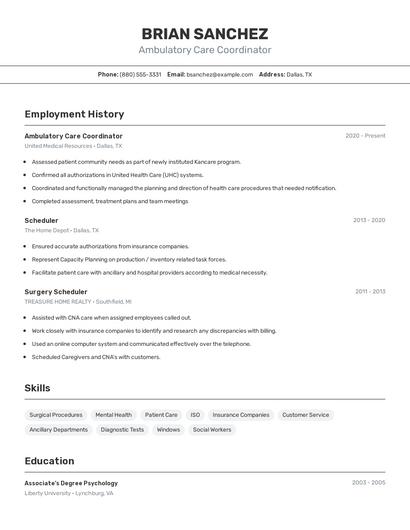 Ambulatory Care Coordinator Resume