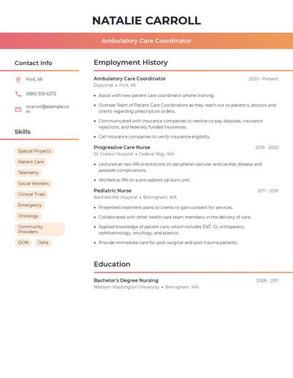 Ambulatory Care Coordinator Resume
