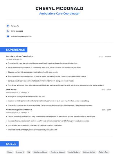 Ambulatory Care Coordinator Resume