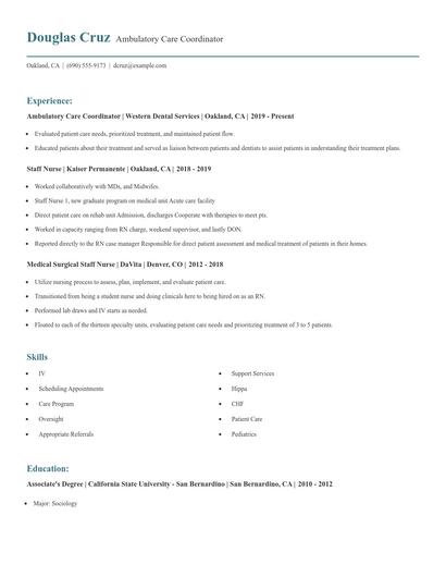 Ambulatory Care Coordinator Resume