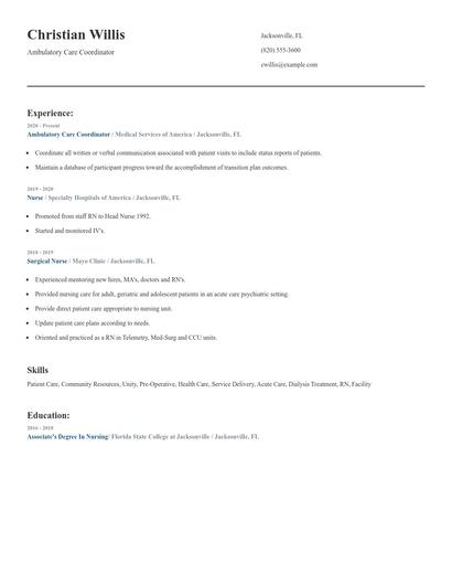 Ambulatory Care Coordinator Resume