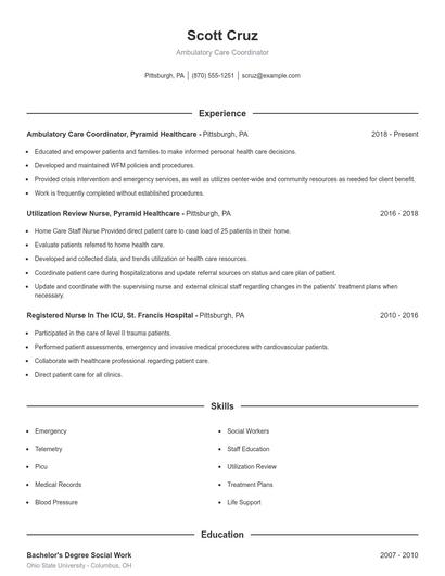 Ambulatory Care Coordinator Resume