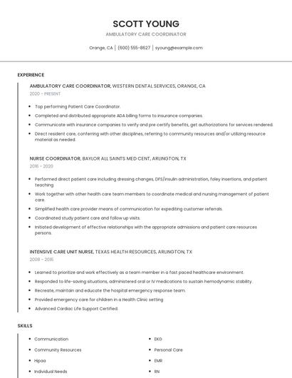 Ambulatory Care Coordinator Resume