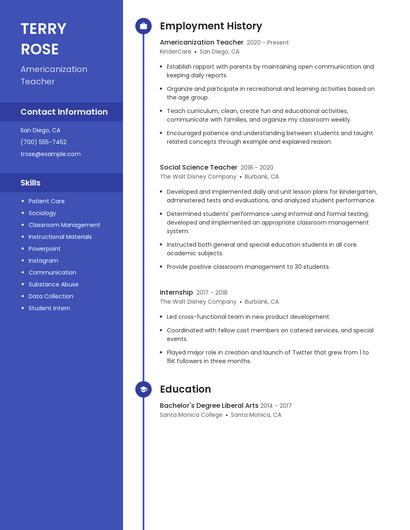 Americanization Teacher Resume