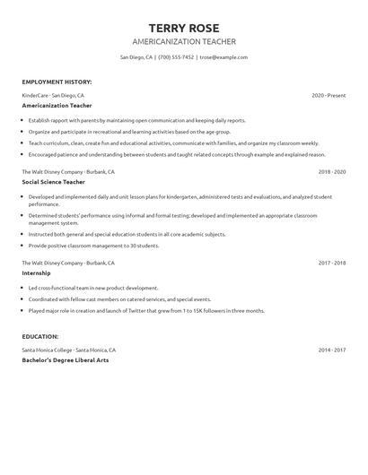 Americanization Teacher Resume