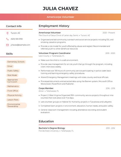 Americorps Volunteer Resume