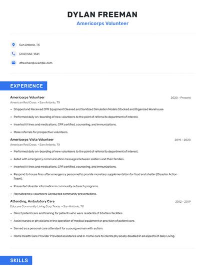 Americorps Volunteer Resume