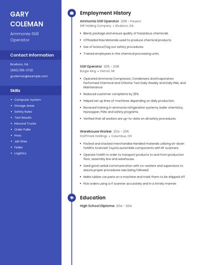 Ammonia Still Operator Resume