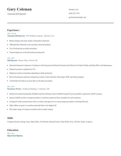 Ammonia Still Operator Resume
