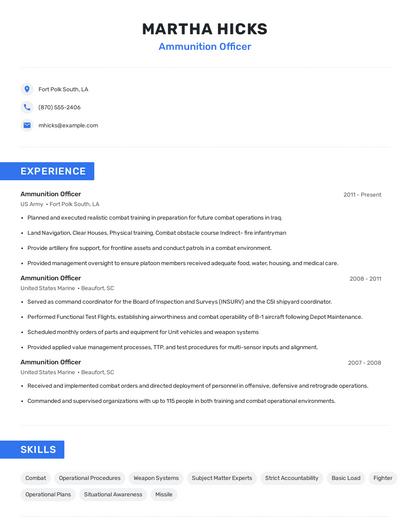 Ammunition Officer Resume