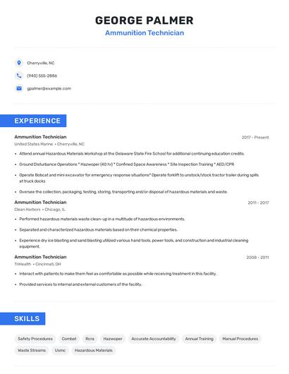 Ammunition Technician Resume