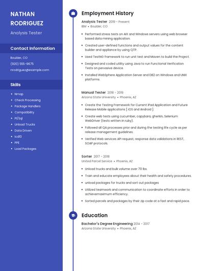 Analysis Tester Resume